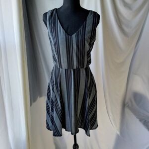 Crystal Doll Black and Gray Striped Mini Dress